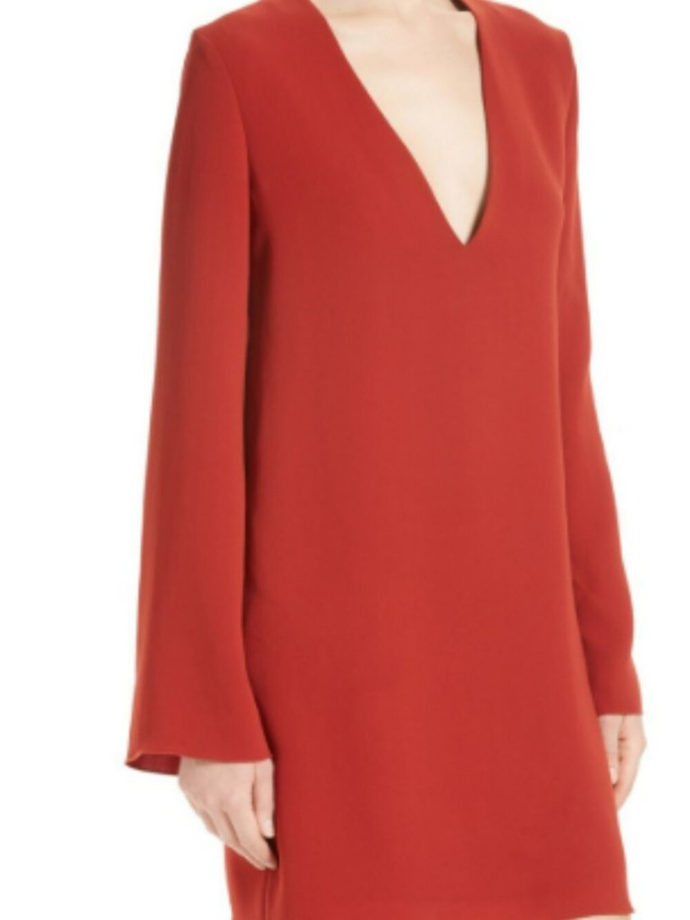 ## ✨ Theory Rust Red Deep V-Neck Bell-Sleeve Shift Dress ✨